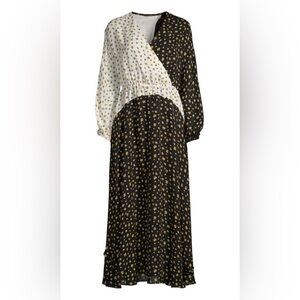 ELIE TAHARI Floral Print Silk Midi-Dress V-Neck Lined Size Large